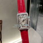 Replica Franck Muller Long Island Ladies Watch - Full Diameond Red Leather Strap